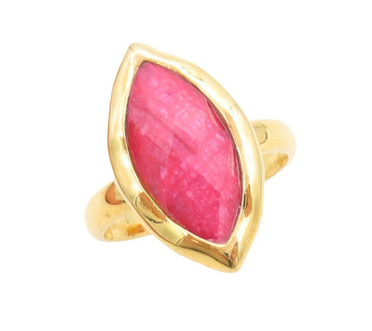 925 Sterling Silver Vintage Ring Gold Plated Marquise Pink Gemstone Sz 7 RG30540