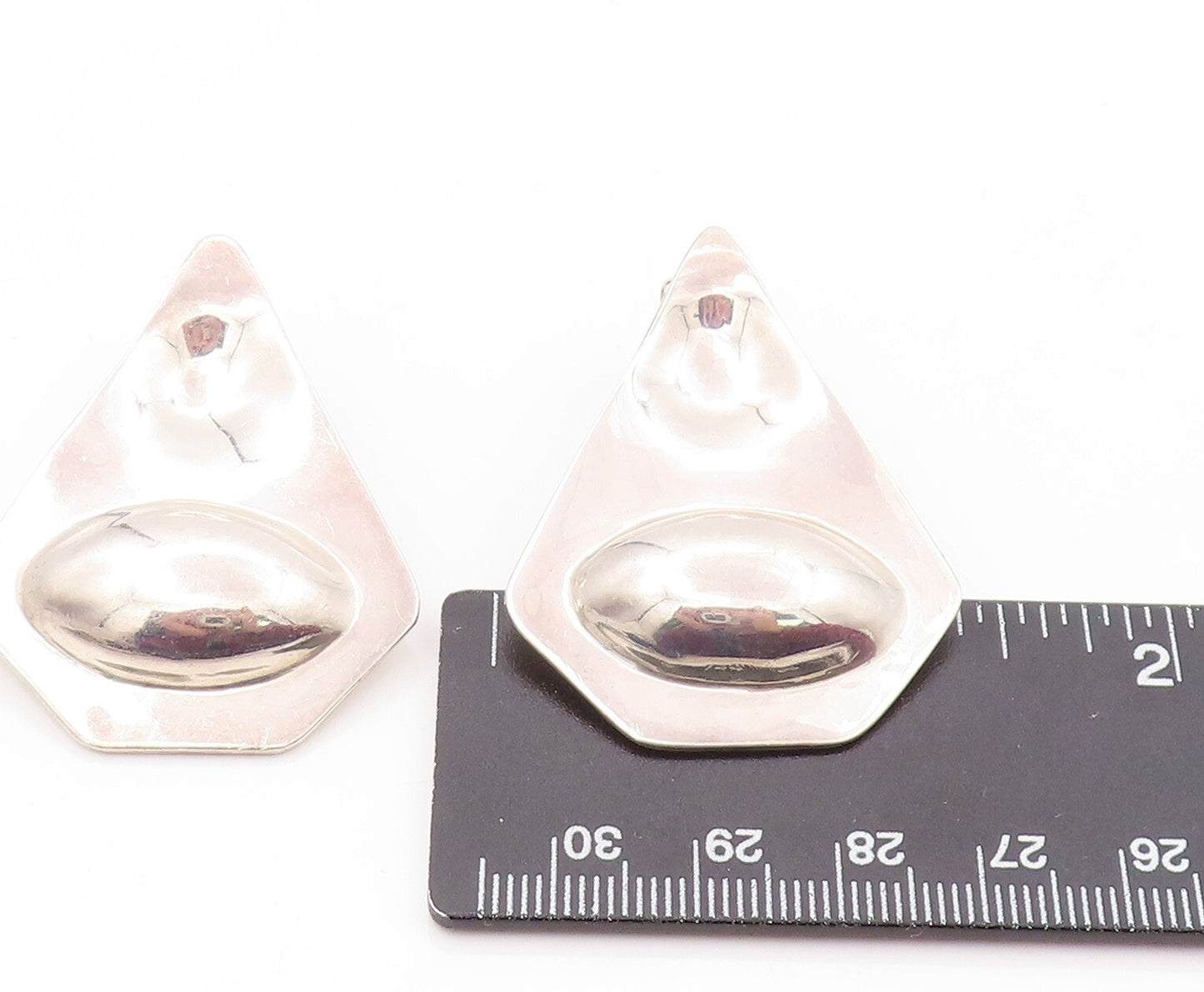 925 Sterling Silver Vintage Earrings MEXICO Modernist Carved Oval Design EG13368