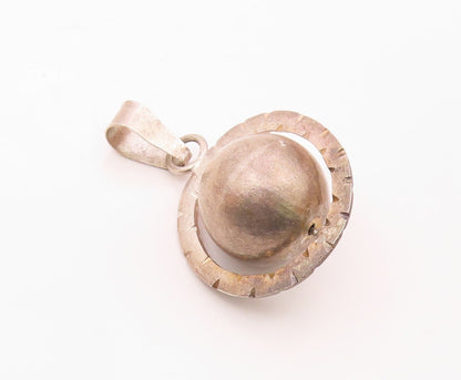 925 Sterling Silver  Vintage Etched Detail Sphere Pendant (SPINS)  PT18581