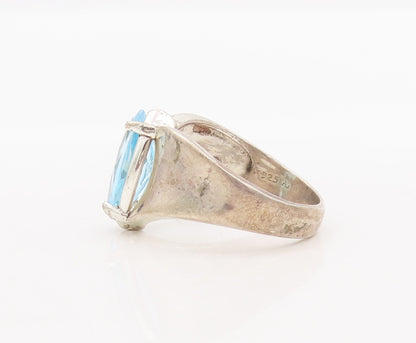 925 Sterling Silver Vintage Ring Solid Marquise Cut Blue CZ  Sz 10.5  RG29087