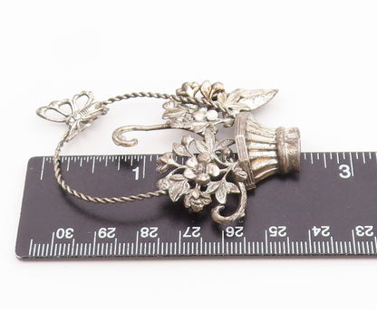 925 Sterling Silver  Vintage Flower Basket Twist Handle Brooch Pin  BP8291