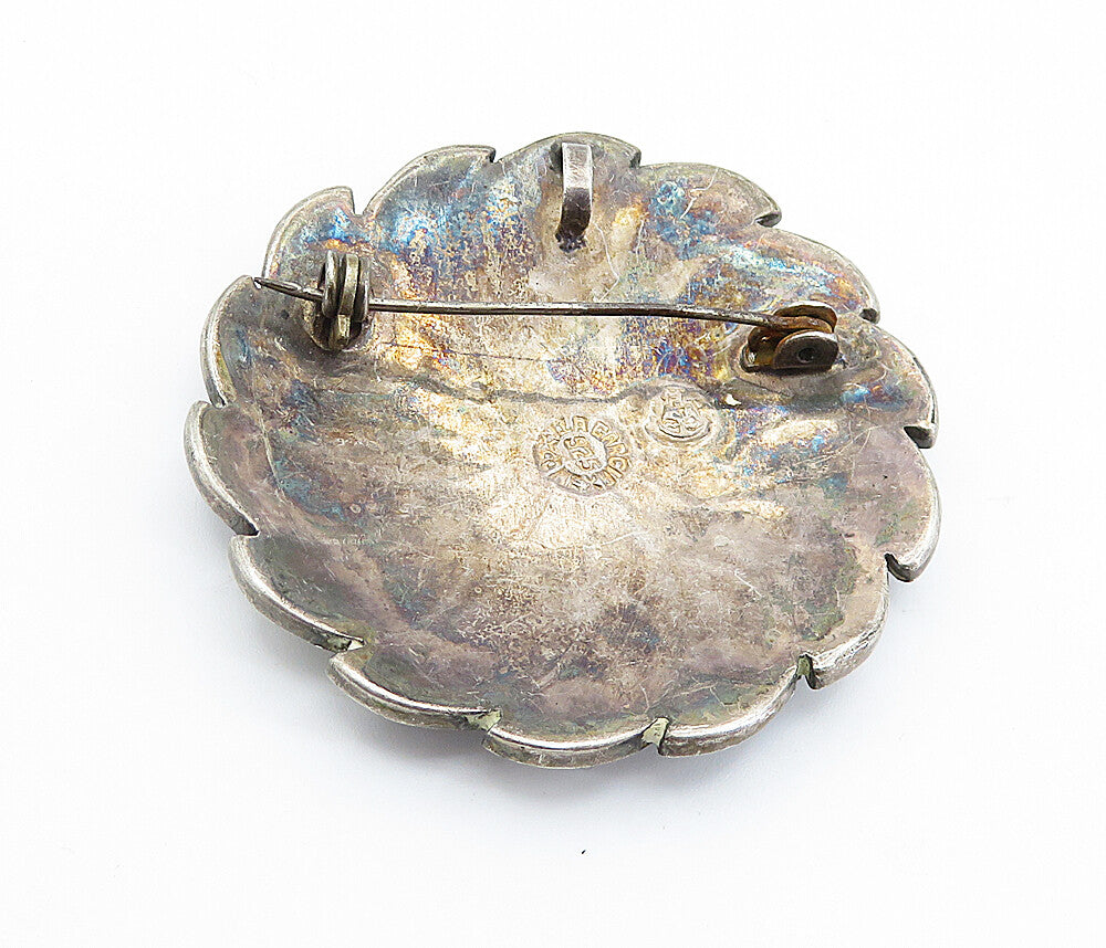 GARCIA MEXICO 925 Silver  Vintage Abalone Onyx & Jasper Brooch Pin  BP2817