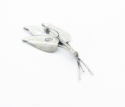 JEWEL ART 925 Silver  Vintage Oxidized Detail Floral Leaves Brooch Pin  BP1716