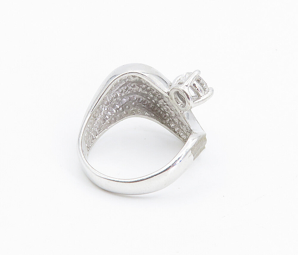 925 Sterling Silver  Prong Set Cubic Zirconia Wavy Band Ring Sz 7  RG8634