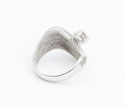 925 Sterling Silver  Prong Set Cubic Zirconia Wavy Band Ring Sz 7  RG8634