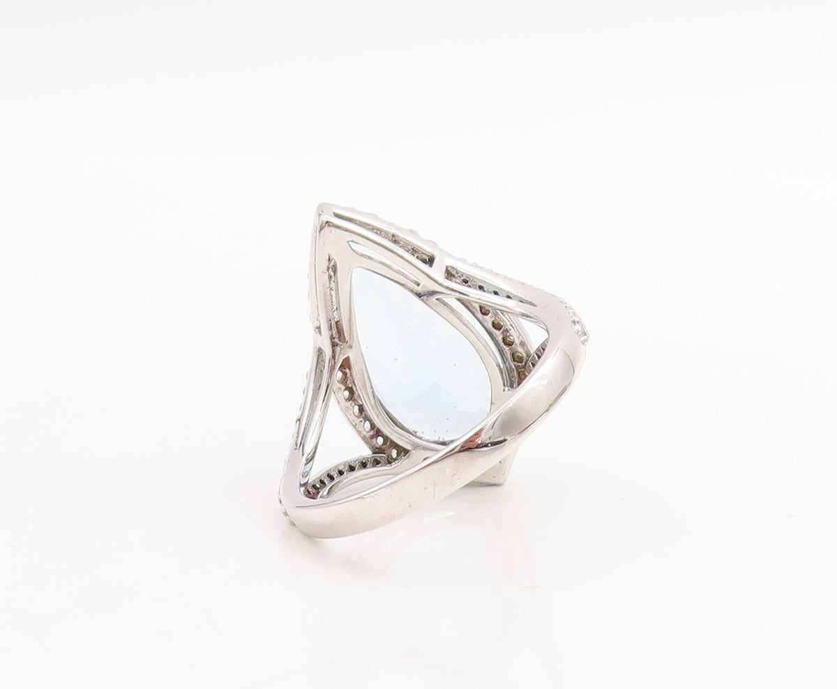 925 Sterling Silver Vintage Ring Designer Drop Cut Blue & White CZ Sz 7  RG30558