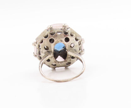 925 Sterling Silver Vintage Ring Geometric Multi Shaped Gemstones  Sz 8  RG33450