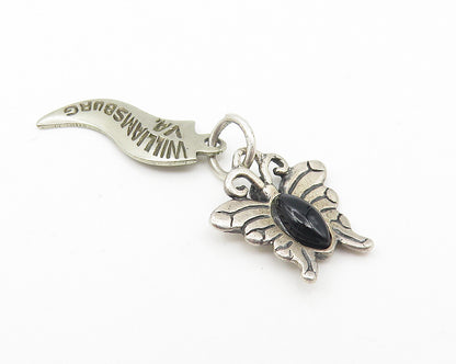 925 Silver Vintage Black Onyx Butterfly Williamsburg Virginia Pendant PT8703