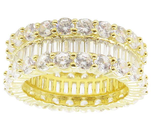 925 Sterling Silver  Shiny Cubic Zirconia Gold Plated Band Ring Sz 7  RG14820