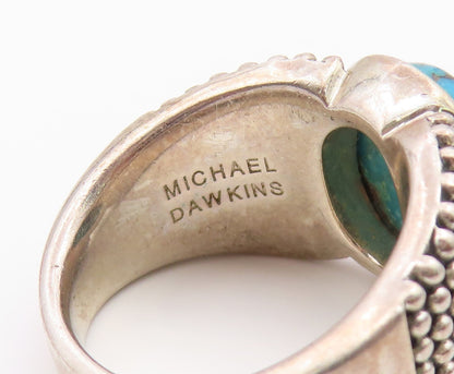 925 Sterling Silver Vintage Ring MICHAEL DAWKINS Turquoise Band  Sz 9  RG36583