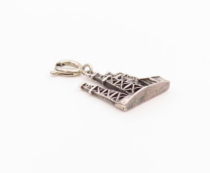 925 Sterling Silver Vintage Pendant Etched Miniature Oil Boom Town Charm PT24814