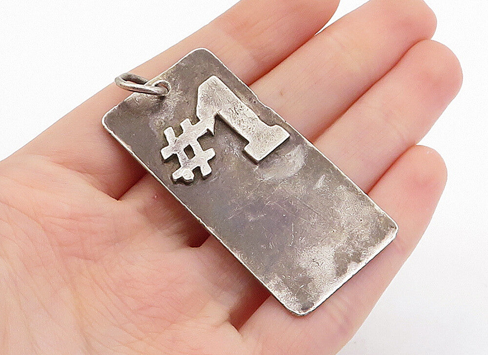925 Sterling Silver  Vintage Dark Tone Number One Square Drop Pendant  PT4209