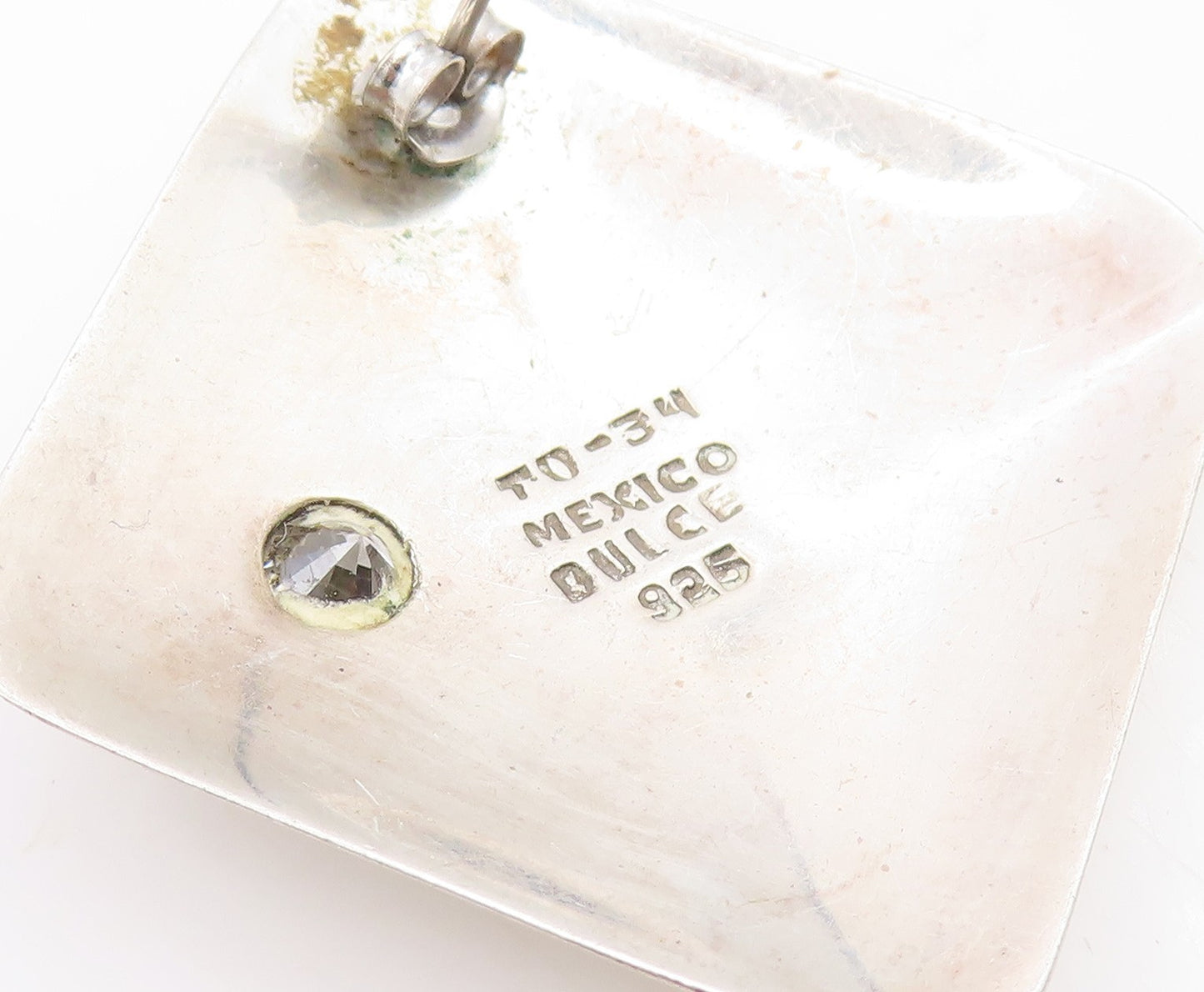 925 Sterling Silver Vintage Earrings DULCE MEXICO CZ Geometric Square  EG14204