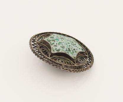 ISRAEL 925 Silver  Vintage Crushed Chrysocolla Star Wire Brooch Pin  BP10284