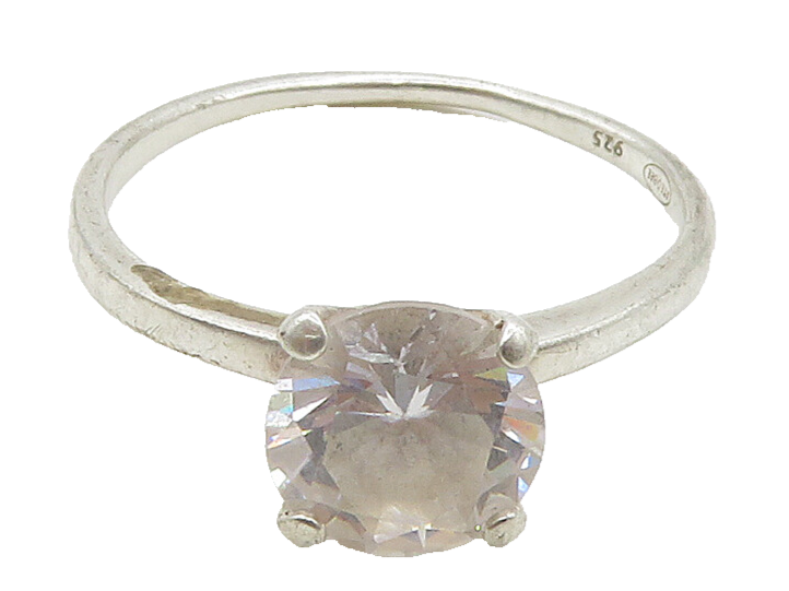 925 Sterling Silver  Cubic Zirconia Minimalist Solitaire Ring Sz 8  RG16193
