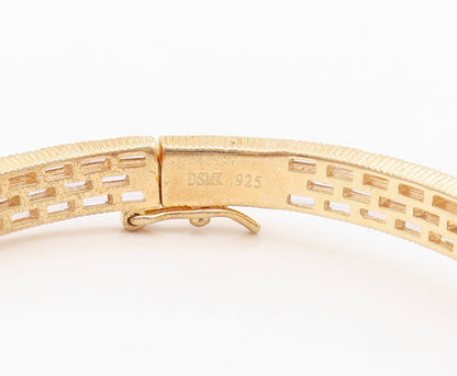 925 Sterling Silver Vintage Bracelet Gold Plated Rectangle CZ Bangle  BT10782