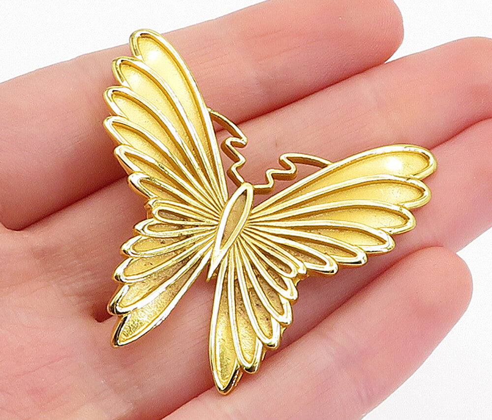 925 Sterling Silver  Shiny Gold Plated Butterfly Motif Drop Pendant  PT3711