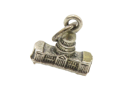 925 Sterling Silver  Vintage Petite Capitol Building Dark Tone Pendant PT13478