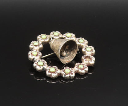 925 Silver  Vintage Antique Jingle Bell Serpentine Wreath Brooch Pin  BP9580