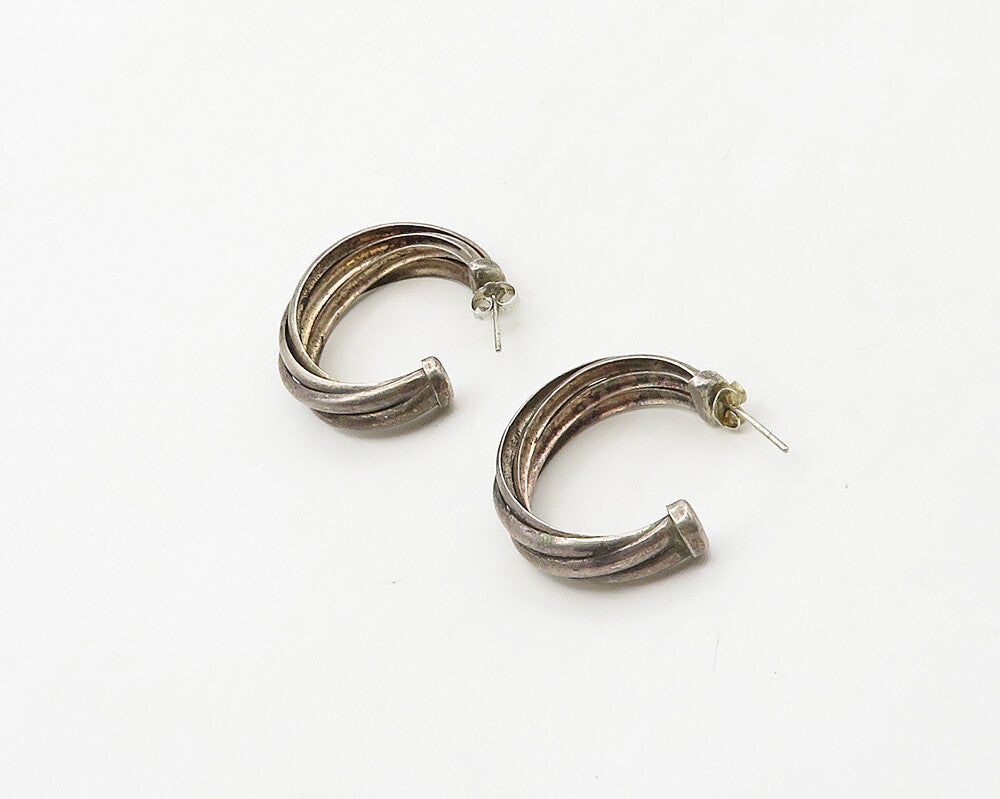 925 Sterling Silver  Vintage Dark Tone Smooth Twist JHoop Earrings  EG9003