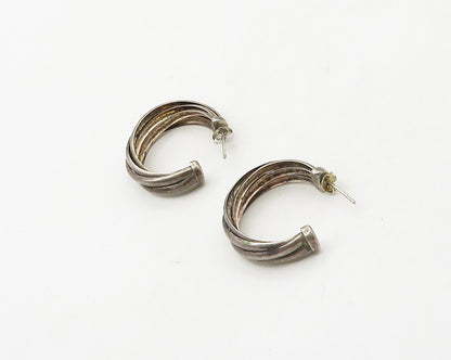 925 Sterling Silver  Vintage Dark Tone Smooth Twist JHoop Earrings  EG9003