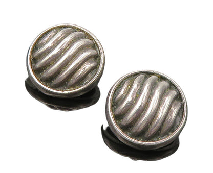 925 Sterling Silver  Vintage Fluted Dome Round Non Pierce Earrings  EG11047