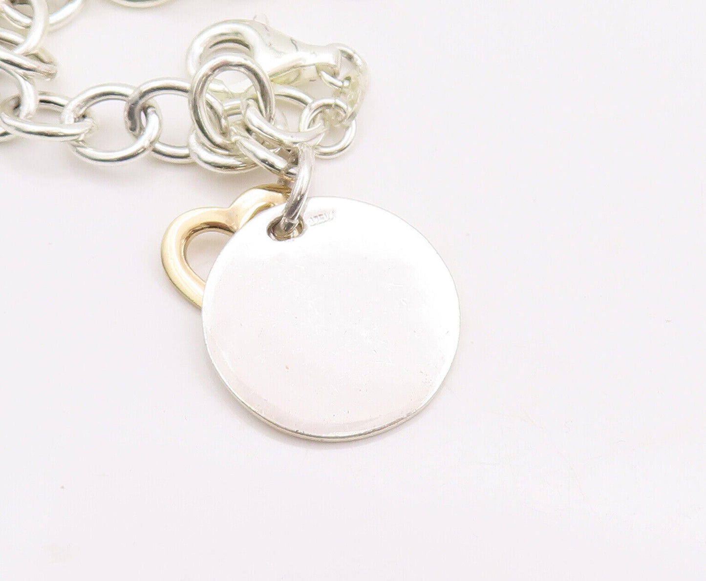 925 Sterling Silver Vintage Bracelet Ring Chain Cutout Heart & Message  BT10643