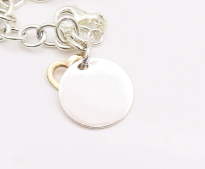925 Sterling Silver Vintage Bracelet Ring Chain Cutout Heart & Message  BT10643
