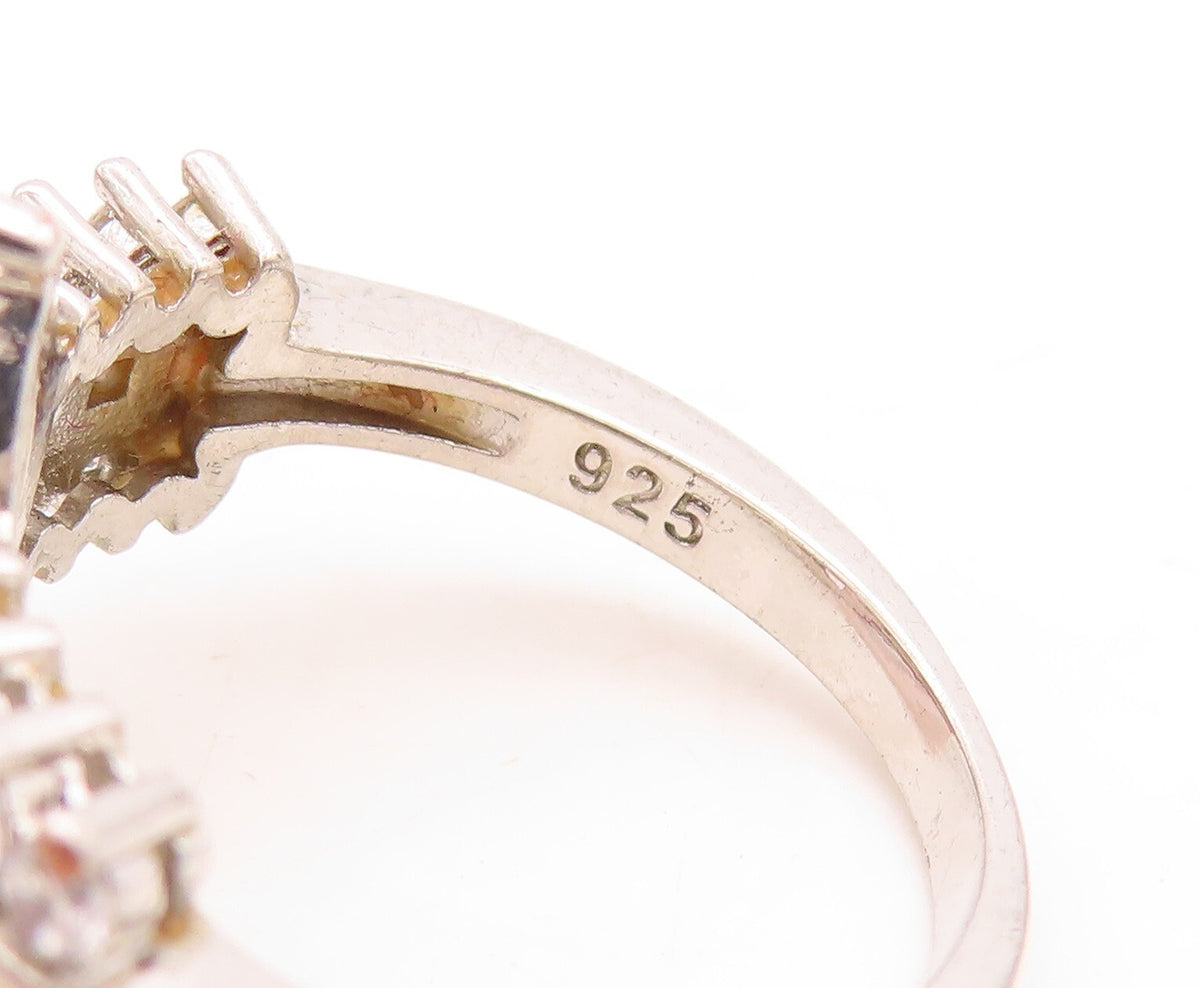 925 Sterling Silver Vintage Ring Marquise Cut Pink & White CZ   Sz 8  RG31494