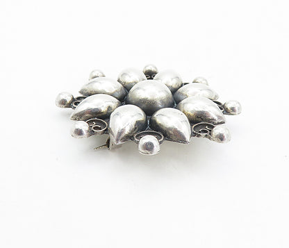 925 Sterling Silver  Vintage Shiny Oxidized Flower Design Brooch Pin  BP3000