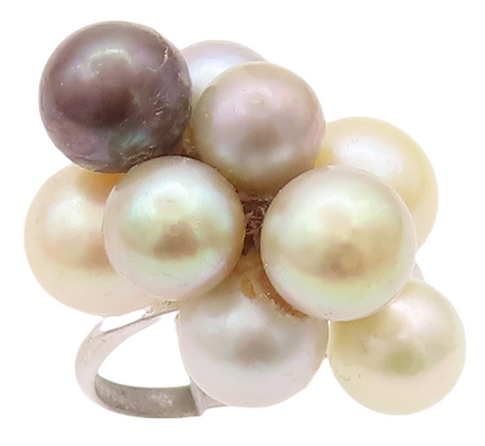 925 Sterling Silver Vintage Ring Multi Color Natural Pearls  Sz 6.5  RG28814
