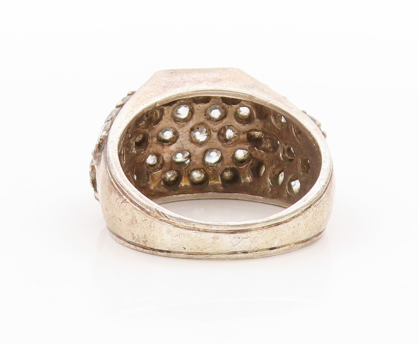 925 Sterling Silver Vintage Ring Solid Designer CZ Inlay  Sz 11  RG31815