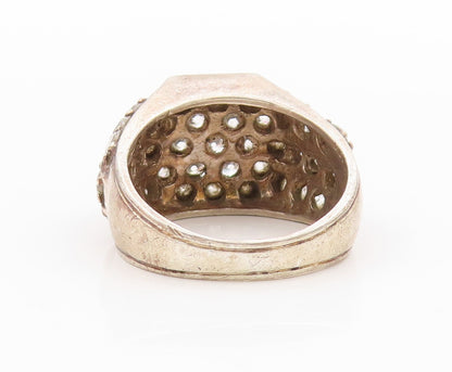 925 Sterling Silver Vintage Ring Solid Designer CZ Inlay  Sz 11  RG31815