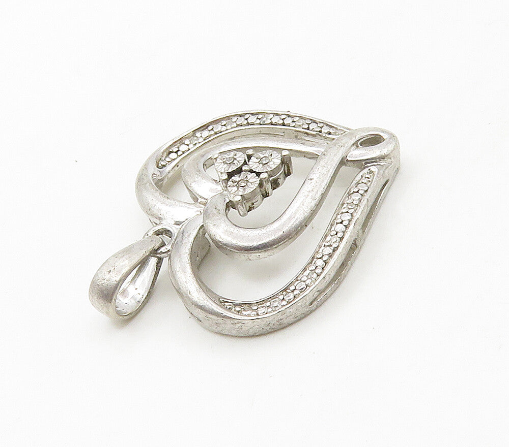 925 Sterling Silver  Vintage Genuine Diamonds Love Heart Pendant  PT12167