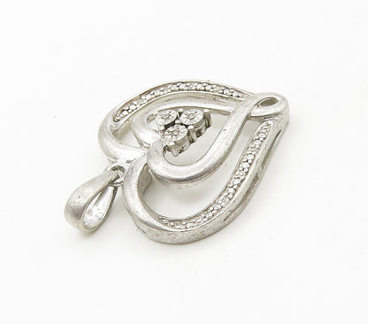 925 Sterling Silver  Vintage Genuine Diamonds Love Heart Pendant  PT12167
