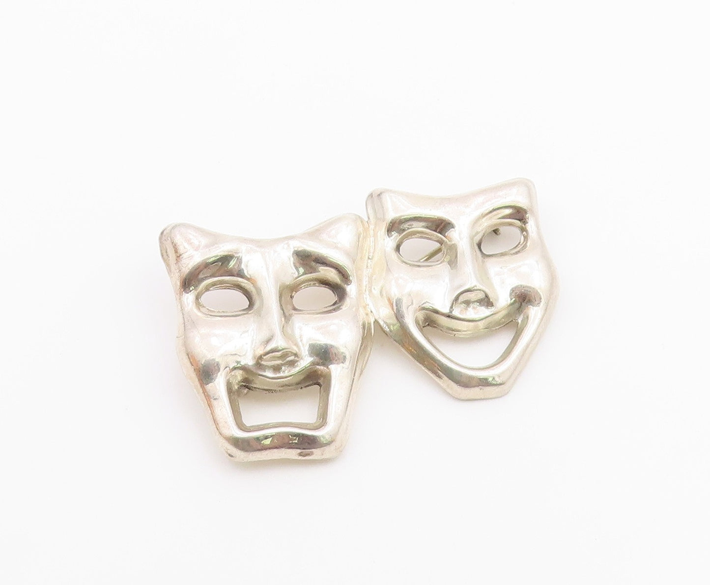 925 Sterling Silver  Vintage Dramatic Theater Masks Acting Brooch Pin  BP4894