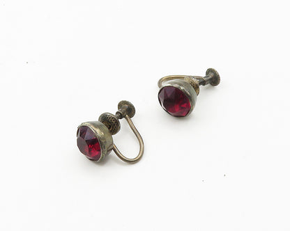 925 Sterling Silver  Vintage Pink Topaz Non Pierce Round Stud Earrings  EG9478