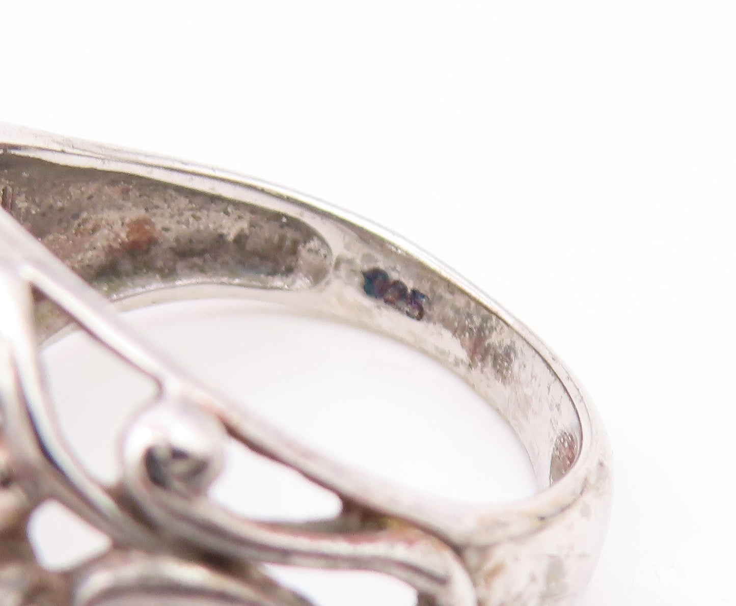 925 Sterling Silver Vintage Ring CZ Intricate Openwork Design  Sz 7.5  RG35223