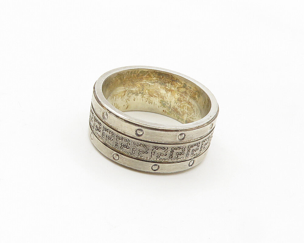 925 Sterling Silver  Vintage Shiny Greek Key Pattern Band Ring Sz 6  RG17918