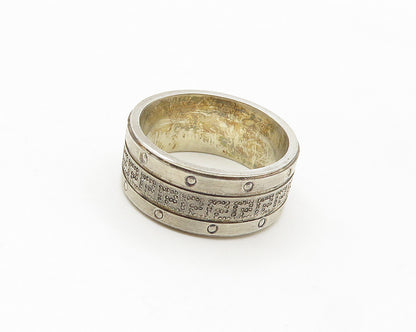 925 Sterling Silver  Vintage Shiny Greek Key Pattern Band Ring Sz 6  RG17918