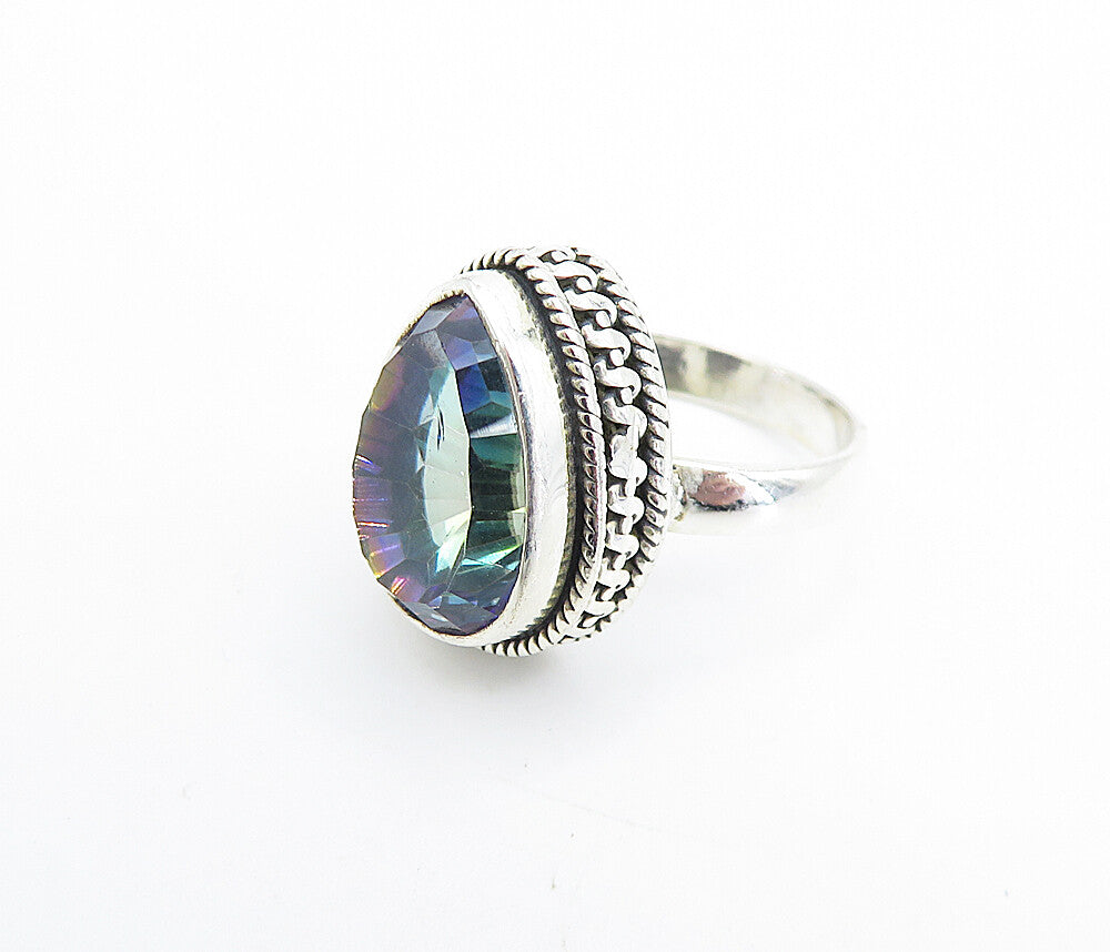 925 Sterling Silver  Faceted Tear Drop Topaz Shiny Cocktail Ring Sz 5  RG7936