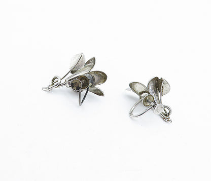 925 Sterling Silver  Vintage Shiny Sculpted Flower Non Pierce Earrings  EG2266