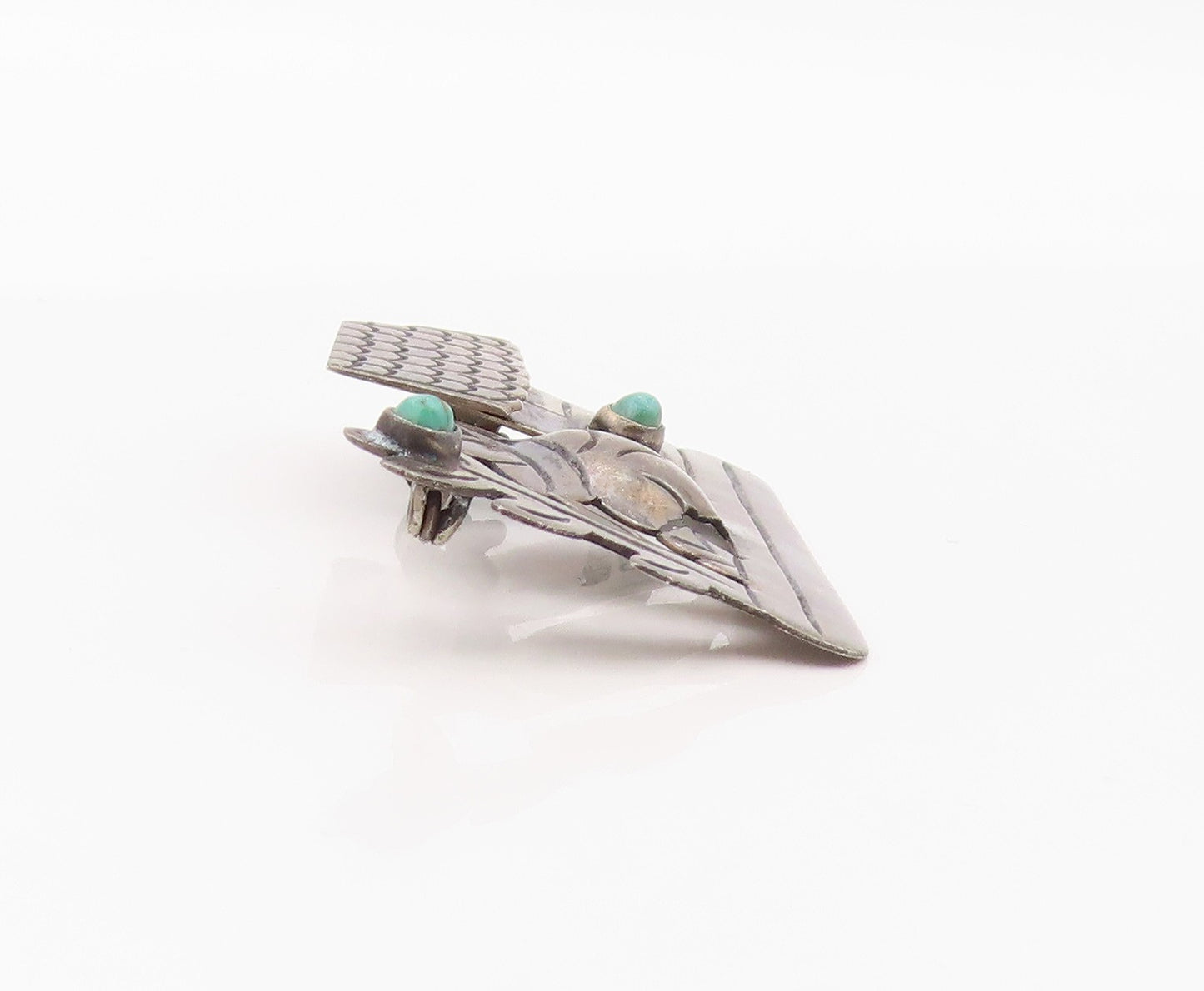 925 Sterling Silver Vintage Brooch MEXICO Turquoise Siesta Scenic Pin  BP12568