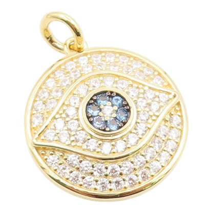 925 Sterling Silver Vintage Pendant Gold Plated CZ Pave Evil Eye Charm  PT26073