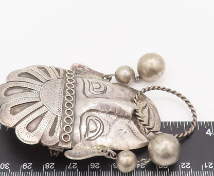 925 Sterling Silver  Vintage Antique Large Aztec Warrior Brooch Pin  BP10532