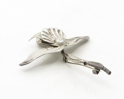 925 Sterling Silver  Vintage Dark Tone Single Flower Motif Brooch Pin  BP3917