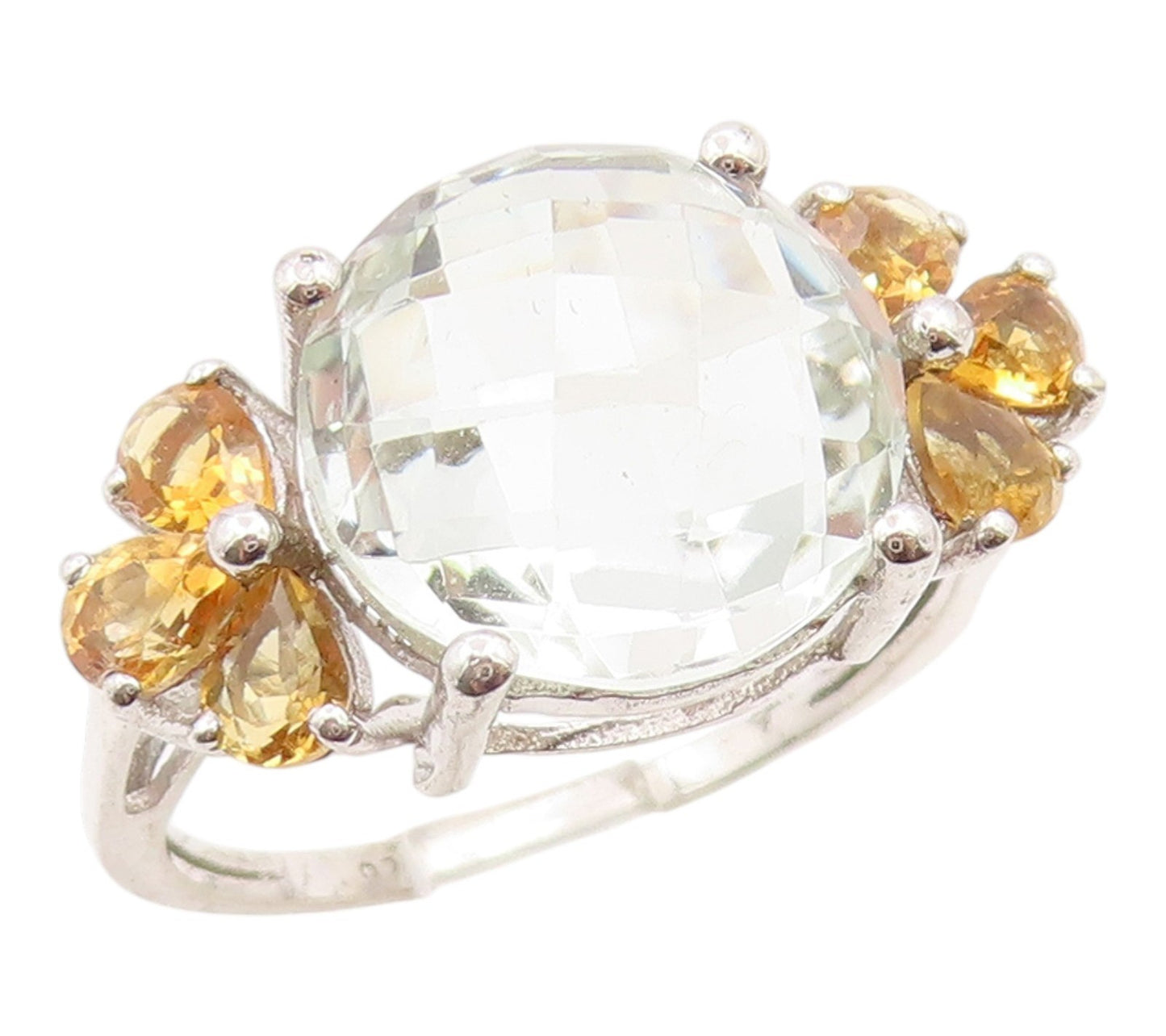 925 Sterling Silver Vintage Ring Citrine & Quartz Statement Band  Sz 9  RG36257