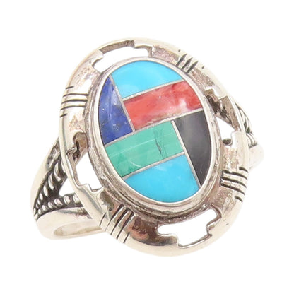925 Sterling Silver Vintage Ring CAROLYN POLLACK Gemstones Inlay  Sz 10  RG33075
