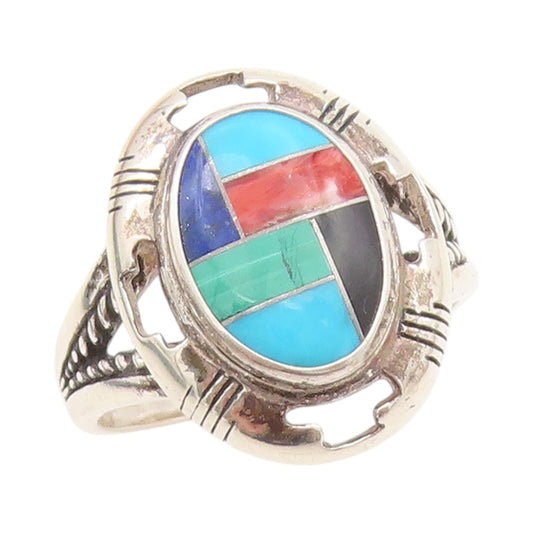 925 Sterling Silver Vintage Ring CAROLYN POLLACK Gemstones Inlay  Sz 10  RG33075