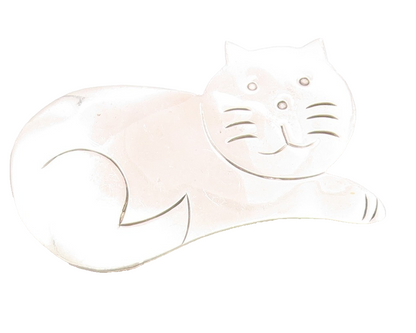 925 Sterling Silver  Vintage Shiny Etched Lying Cat Motif Brooch Pin  BP3703